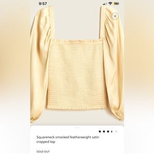 NWT J.Crew Squareneck smocked featherweight satin crop top Sz S